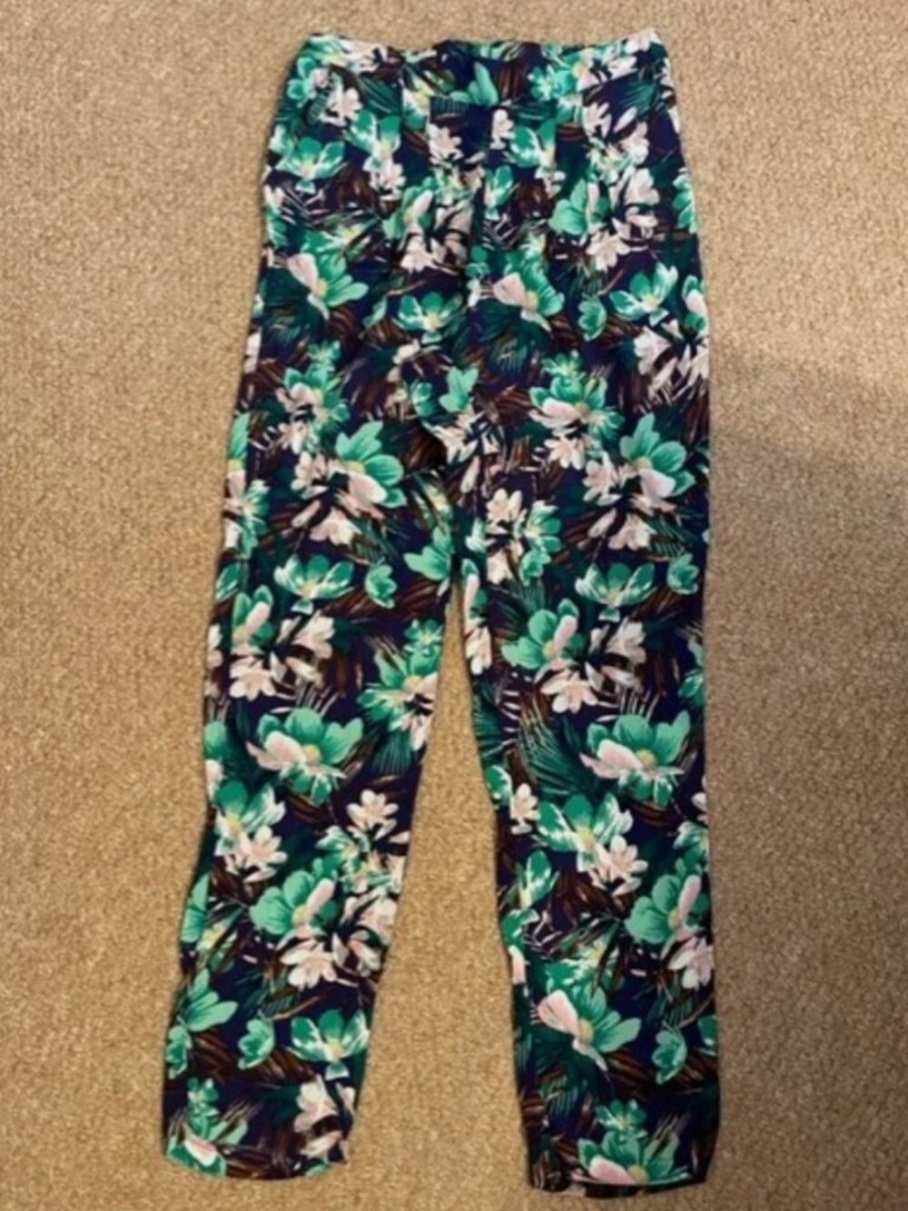 H&M Tropical Floral Pants XS Elastic Waist Pockets